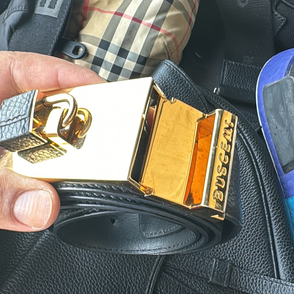 Buscemi Black and Gold Belt with Modern Gold Buckle